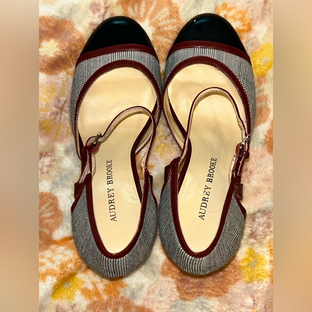 Audrey Brooke Red/Gray/Black Heels.